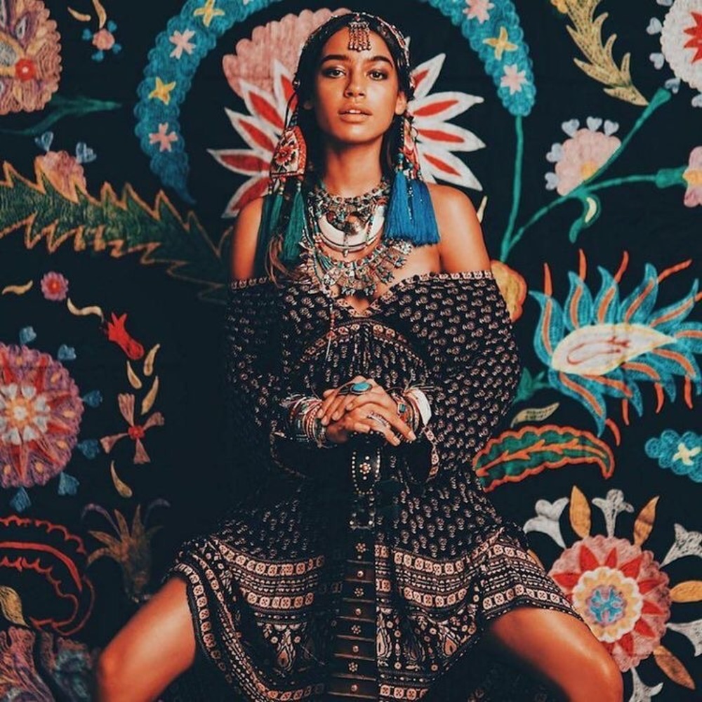 Spell Black Bohemian Royale Floral High-Low Midi Dress